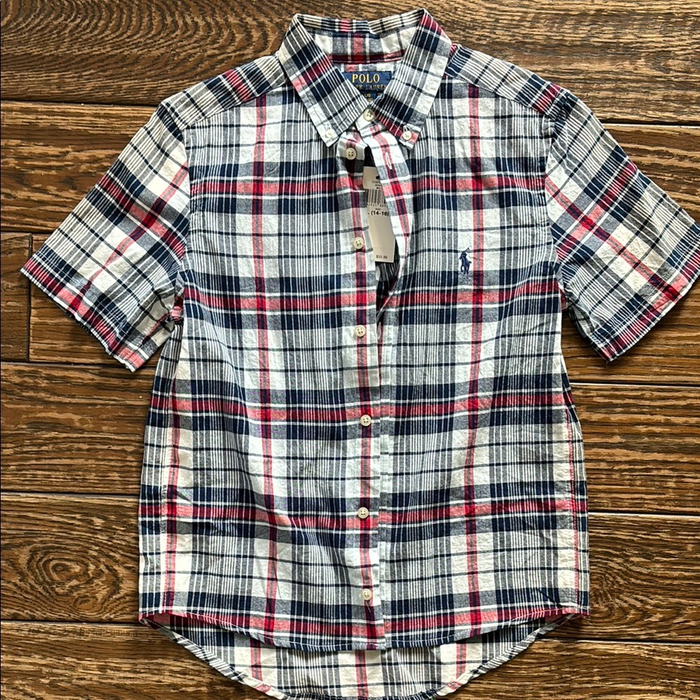 Polo by Ralph Lauren Boy’s Red, White, and Blue Plaid Shirt
